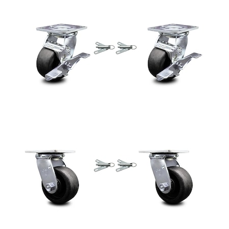 Service Caster 4 Inch Glass Filled Nylon Caster Set with Roller Bearings 4 Swivel Lock 2 Brake SCC-30CS420-GFNR-TLB-BSL-2-BSL-2